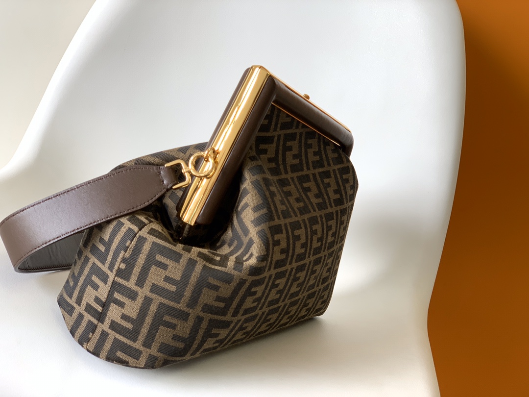 Fendi Midi First FF Jacquard Fabric Shoulder Bag Brown